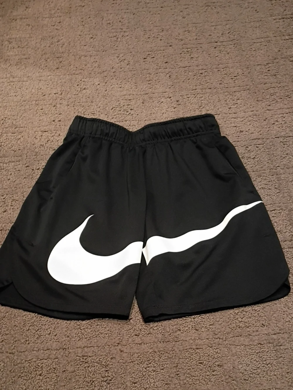 Nike Dri-fit Kid's Black Athletic Shorts with White Swoosh Accent